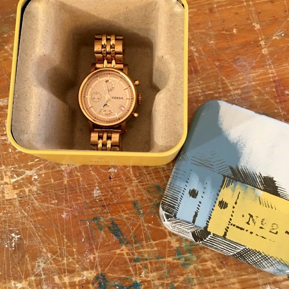 Women's Rose Gold Fossil Boyfriend Chronograph Watch, NWOT - Picture 5 of 6